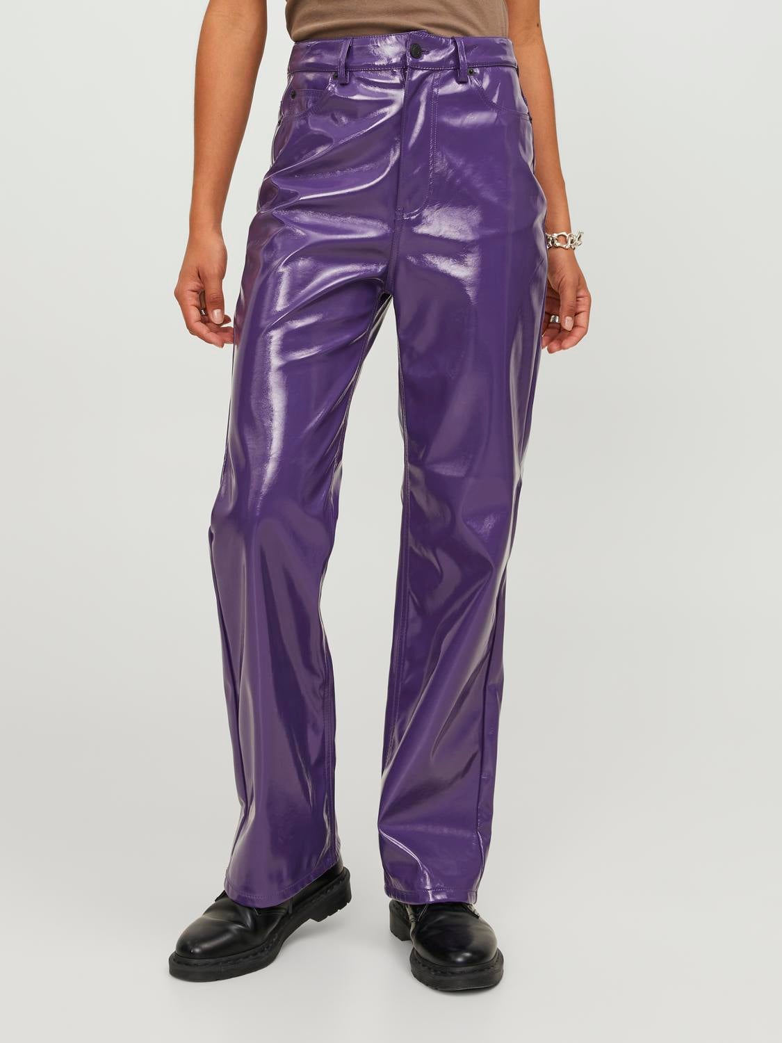 High Waist Purple Faux Leather Flare Trouser | Zalor – motelrocks-com-us