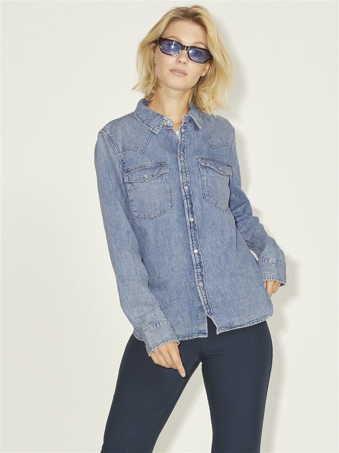 Eileen Famous Denim Button Down | Classic Tattered Blue Wash – Well Heeled