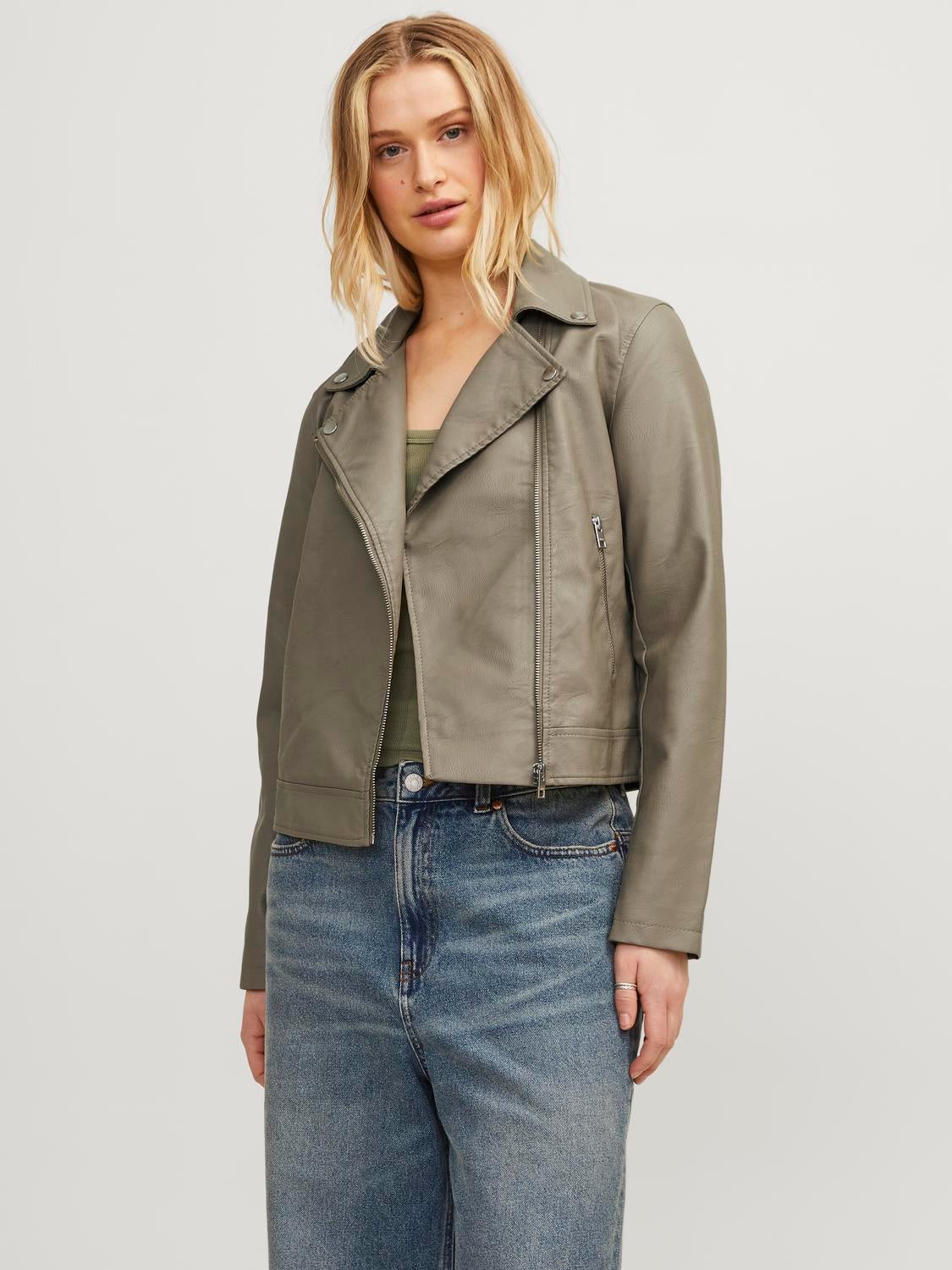 Faux leather sale jacket beige