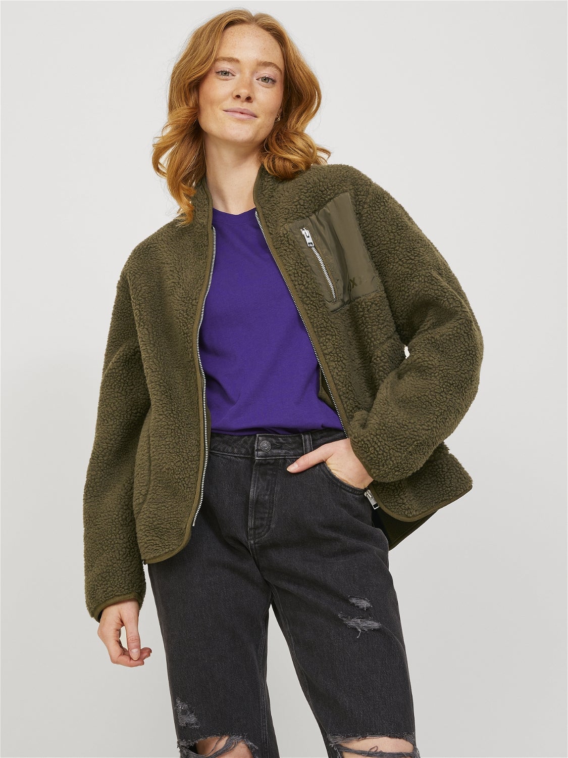 Olive green teddy on sale jacket