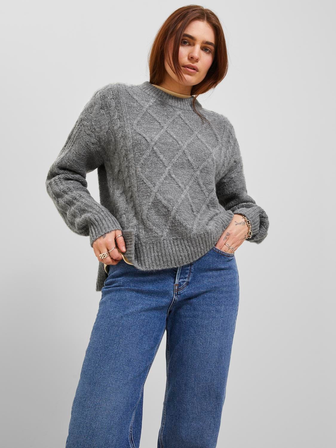JJXX JXFRIGGA Sweter z dzianiny z okrągłym dekoltem -Medium Grey Melange - 12240715