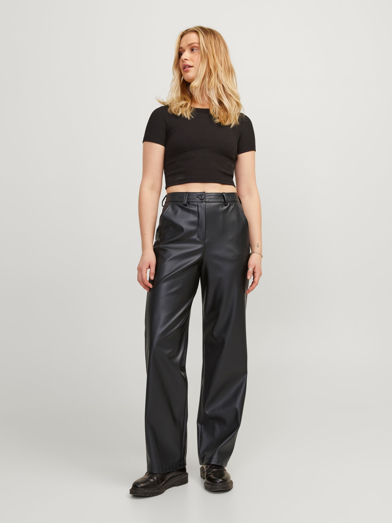 JJXX Παντελόνι Regular Fit Παντελόνι από συνθετικό δέρμα -Black - 12246641