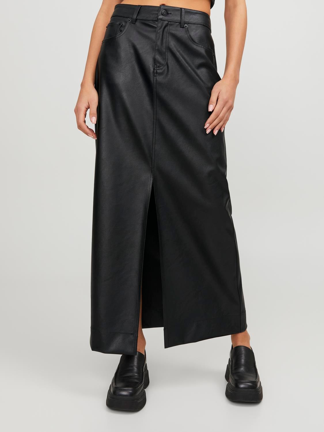 Black leather skirt elastic waist hotsell