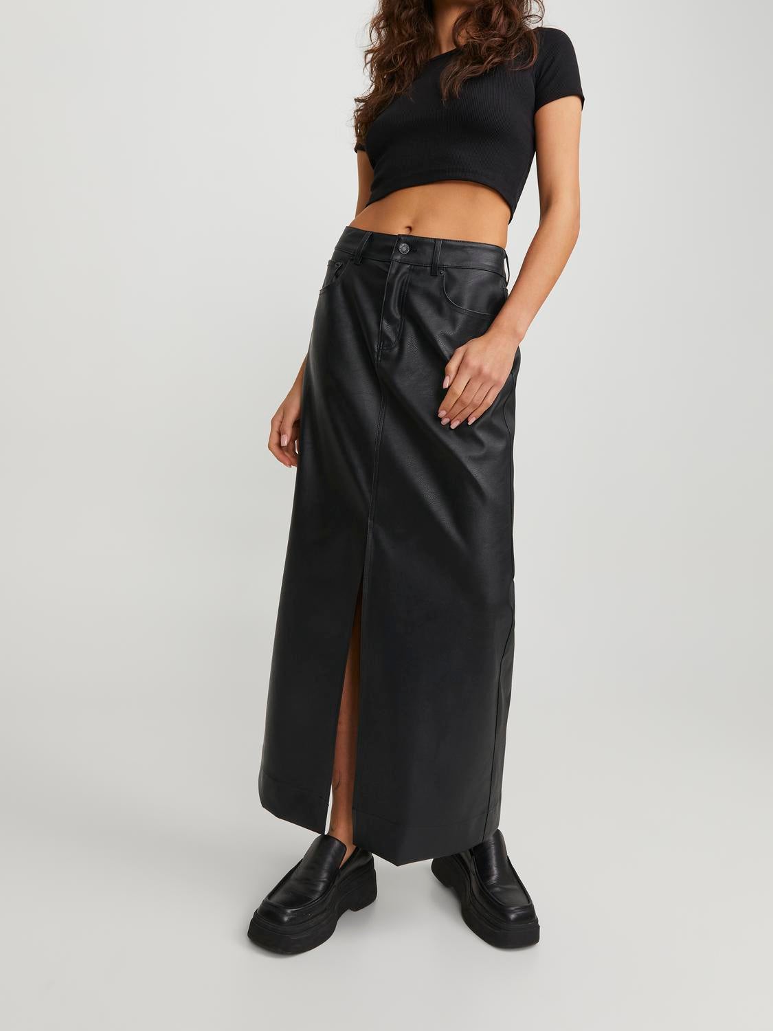 Black leather skirt high waisted best sale