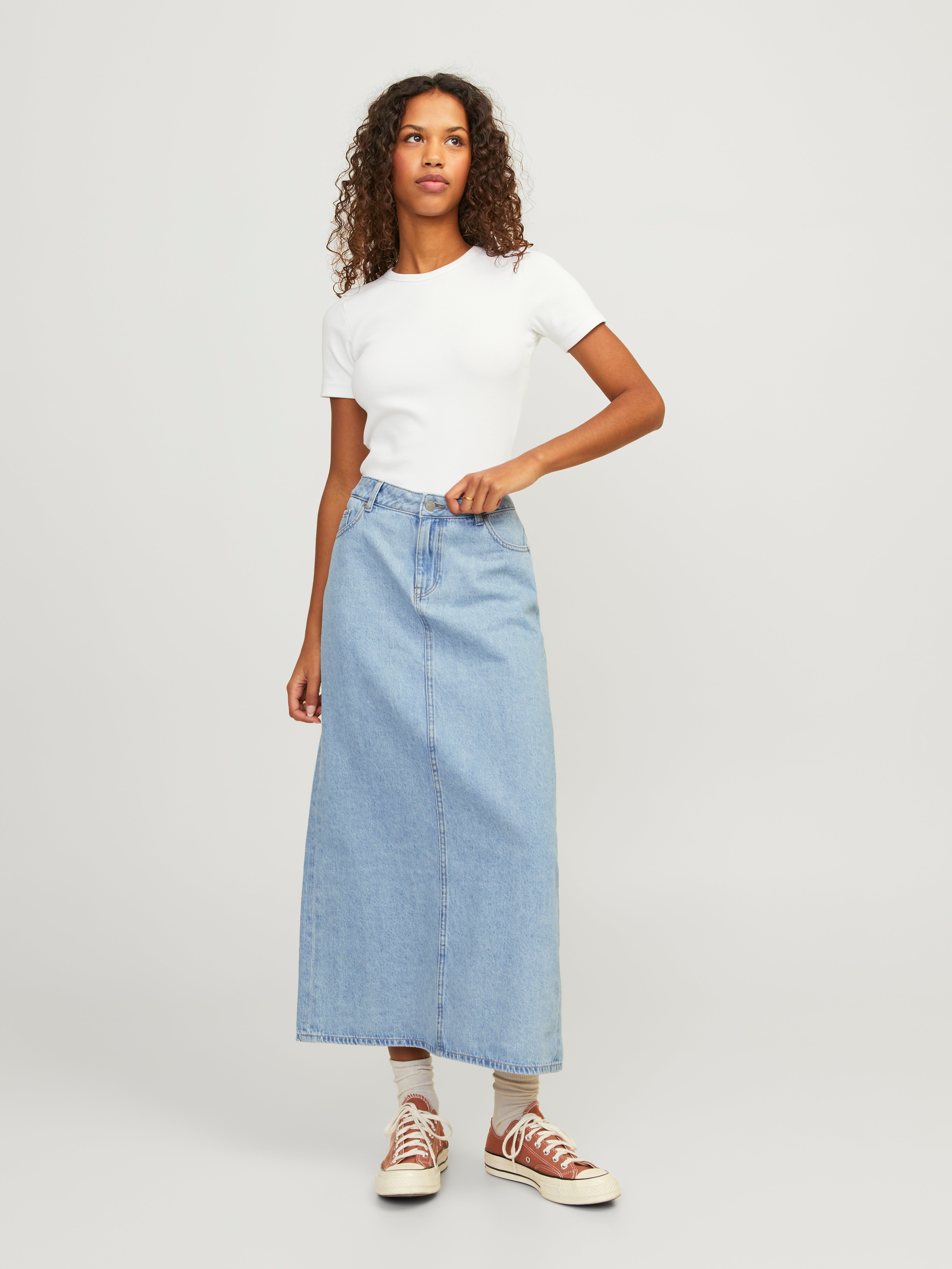 High waisted light 2024 wash denim skirt