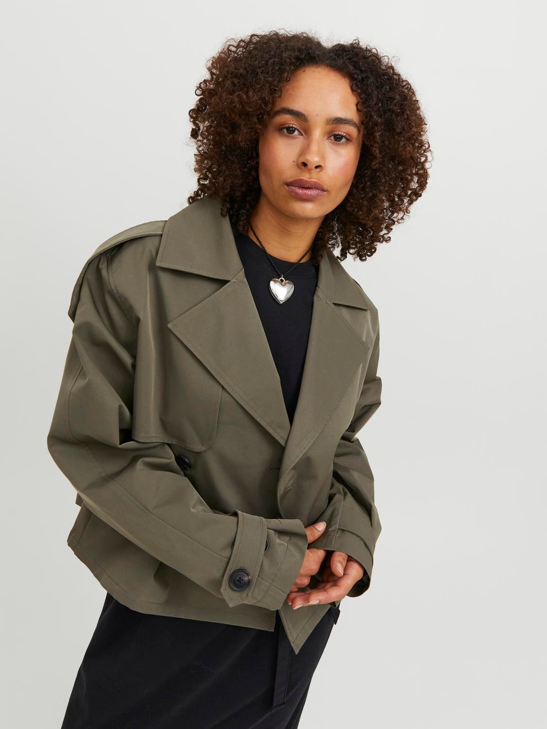 Olive green trench top coat womens