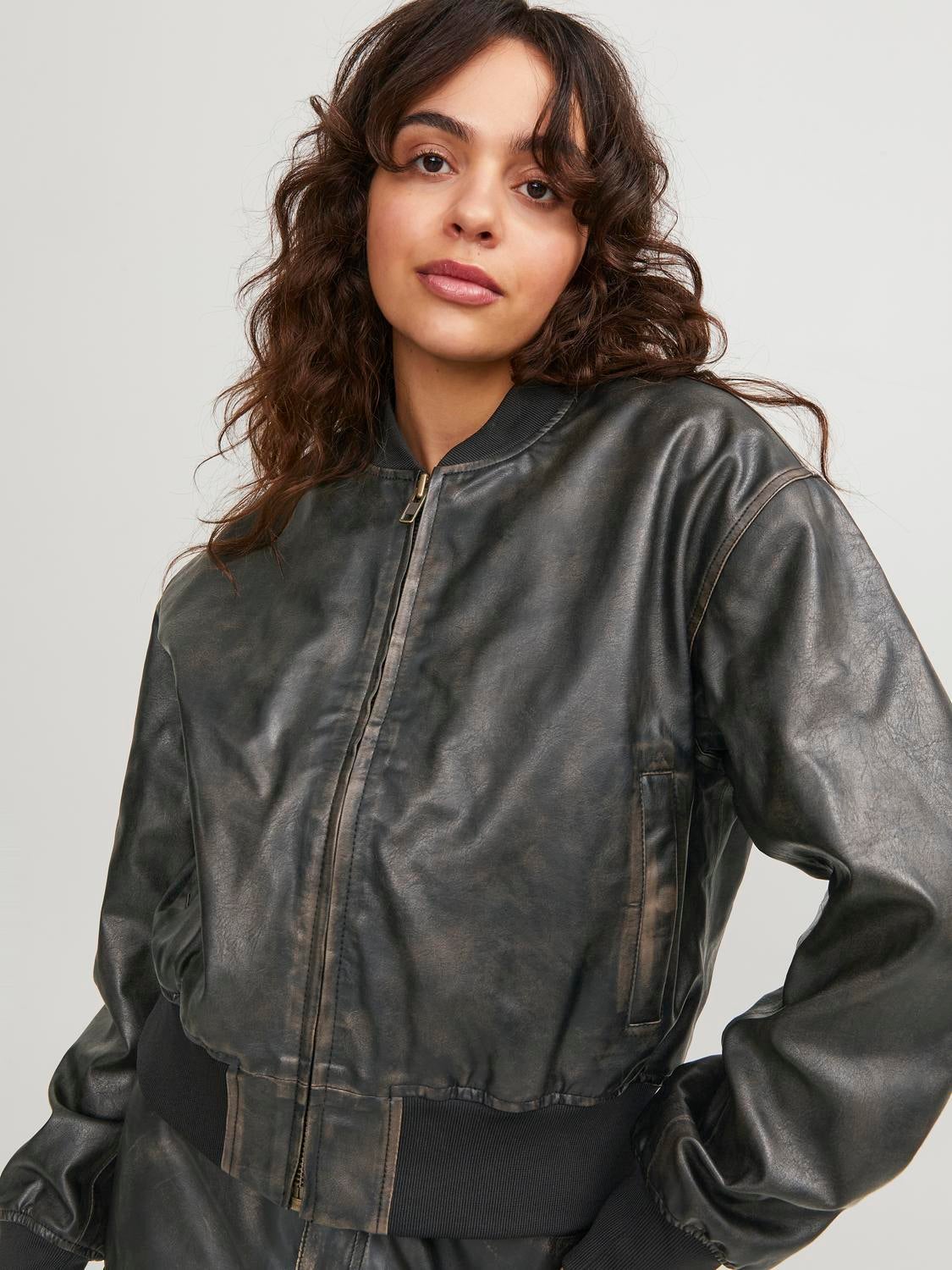 Faux leather sale bomber jacket womens